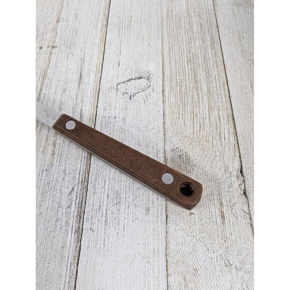 Vintage Pyramid #2 Stainless Steel 11 3/4" Meat Fork Red Brown Handle - Picture 6 of 7